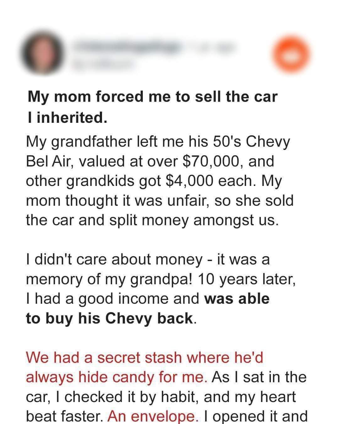 Mother forced son to sell the car he inherited – He buys it back and finds his grandfather’s hidden secret