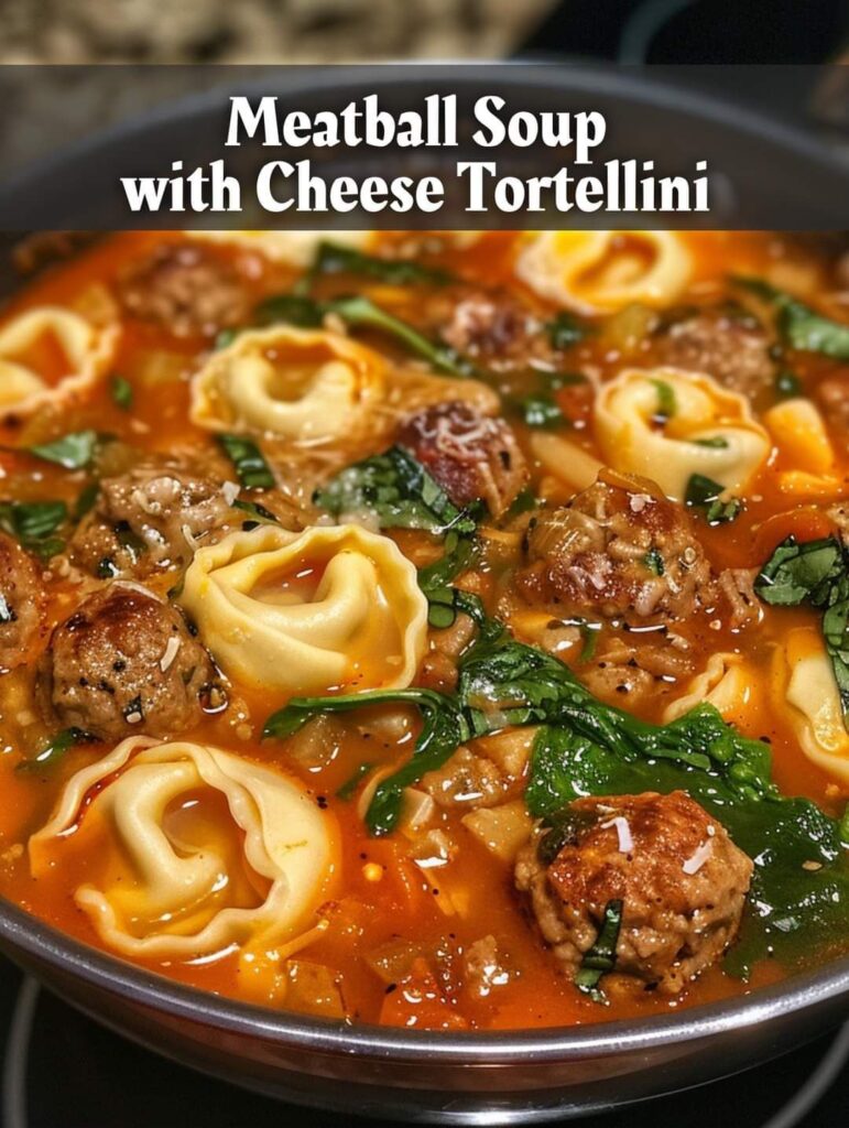 Meatball soup with cheese tortellini