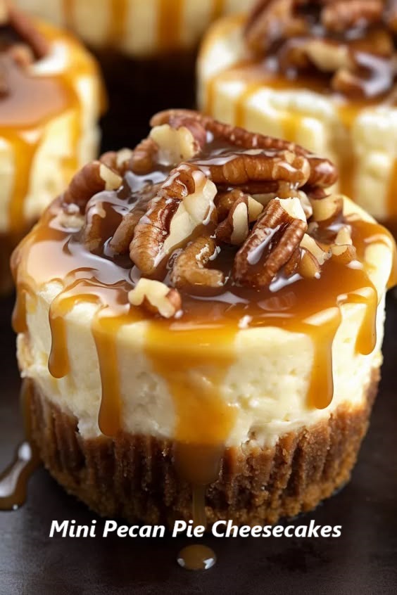 Here’s a recipe for Mini Pecan Pie Cheesecakes: