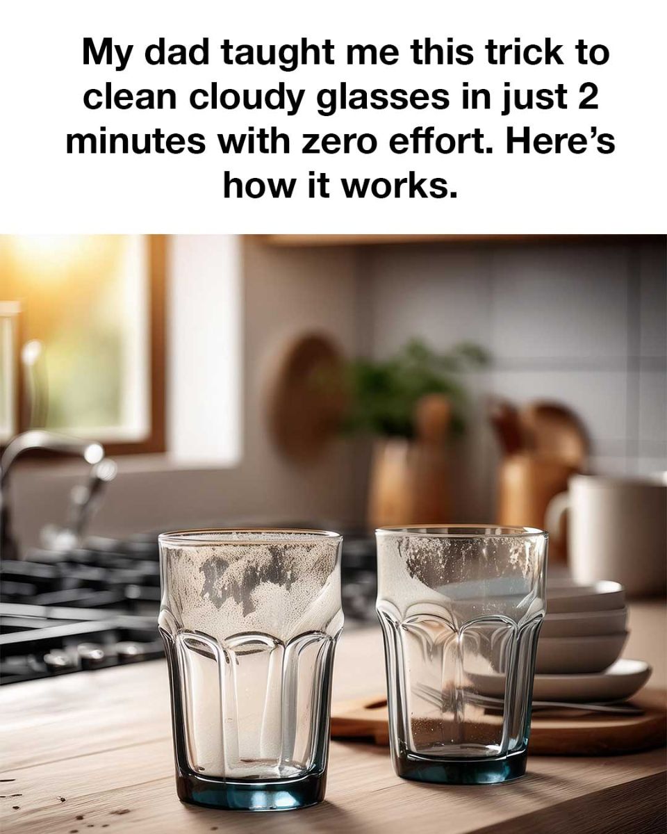 My dad taught me this trick to clean cloudy glasses in just 2 minutes with zero effort. Here’s how it works.